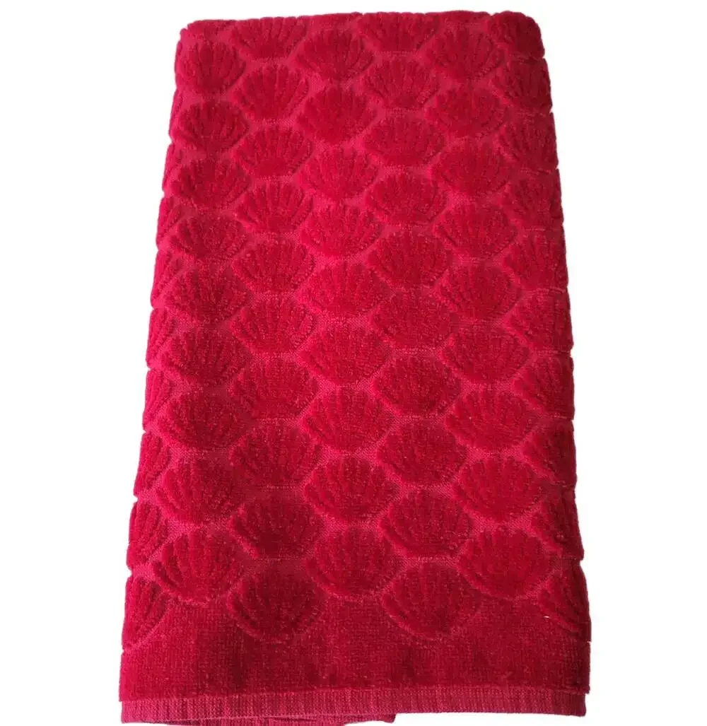Vintage H F J'Aime Hand Towel Burgundy Sand Shells Velvet Feel Made In Brazil